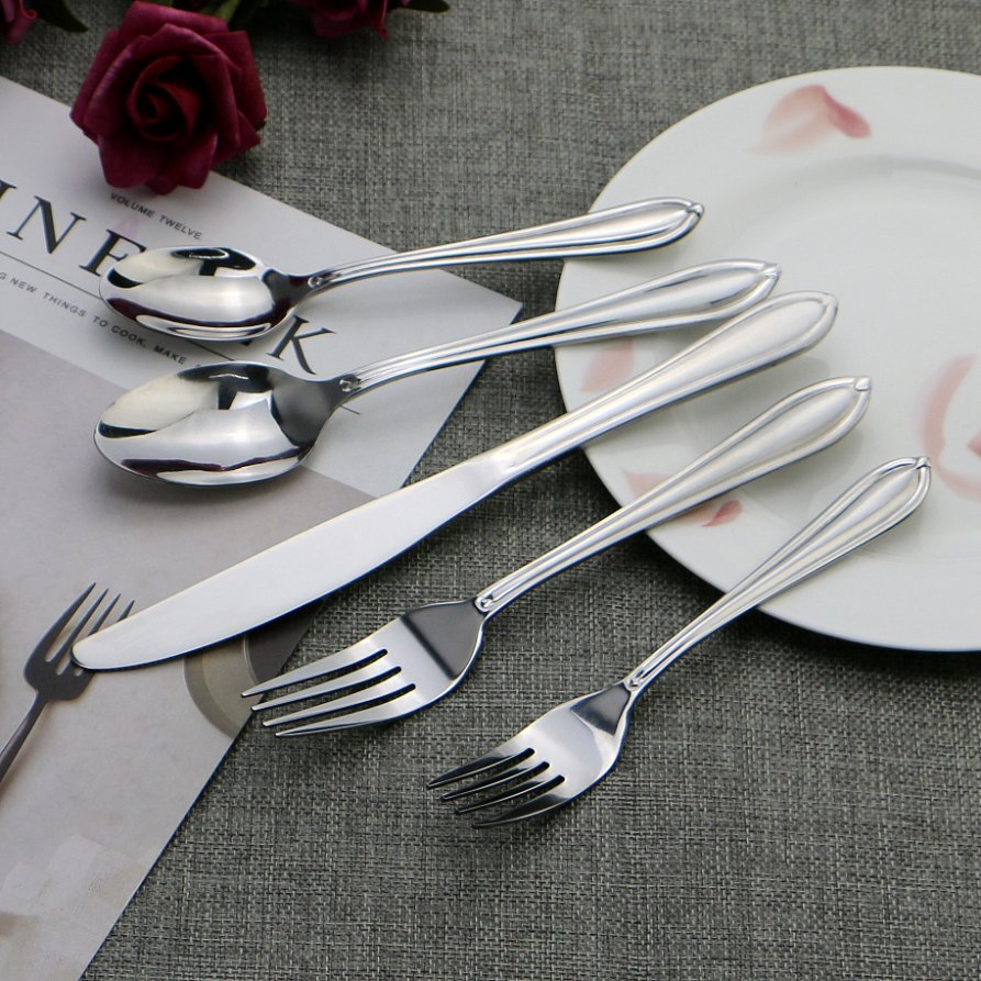 Dishwasher Safe Pearled Edge 20-Piece Mirror Polished Stainless Steel Flatware Set