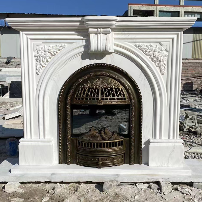 Classical and Modern White Marble Hand Carved Stone Fireplace for Interior Decoration Price