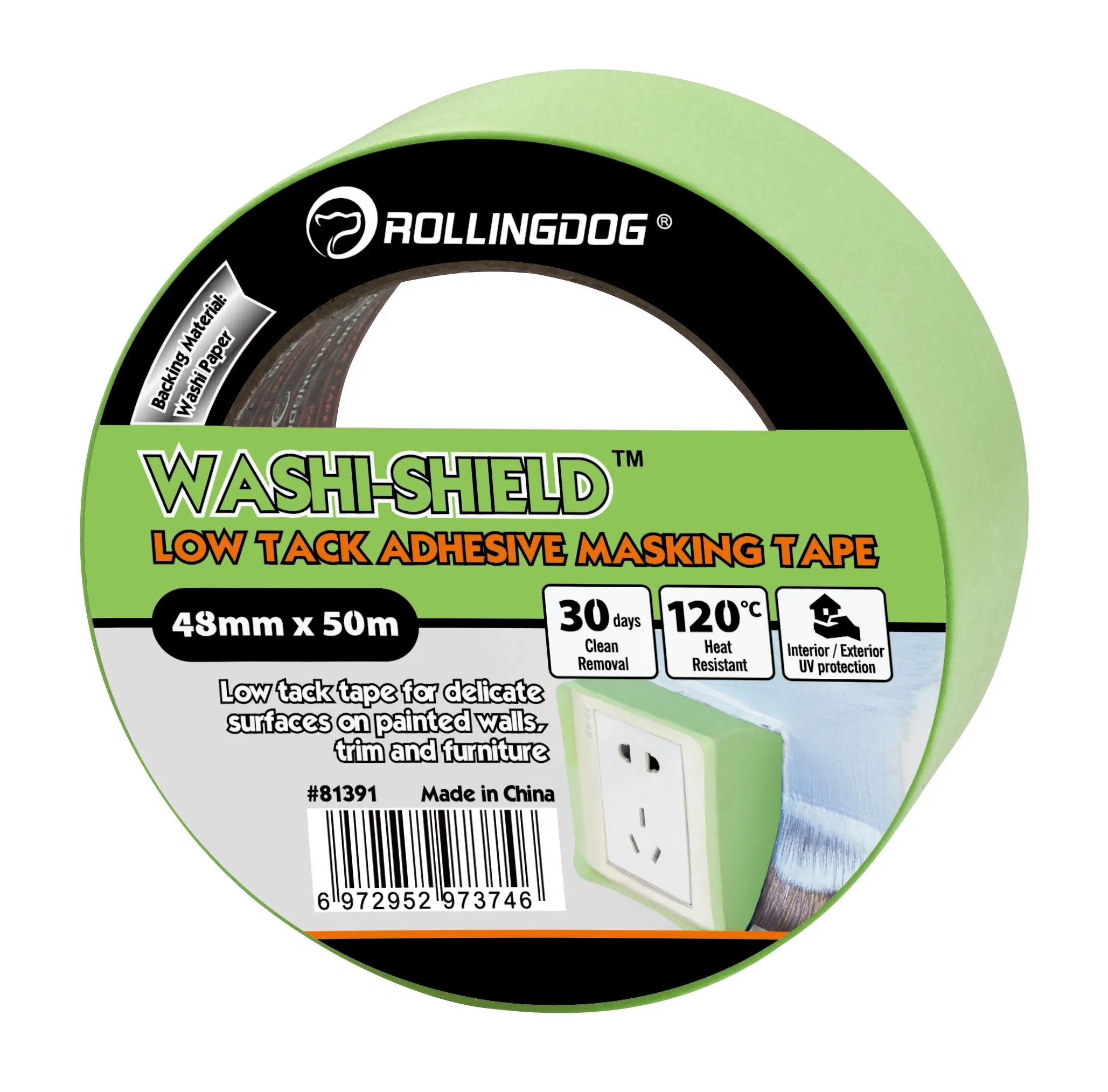 Rolling Dog Low Tack Adhesive Masking Tape for Easy Removal 48*50 mm