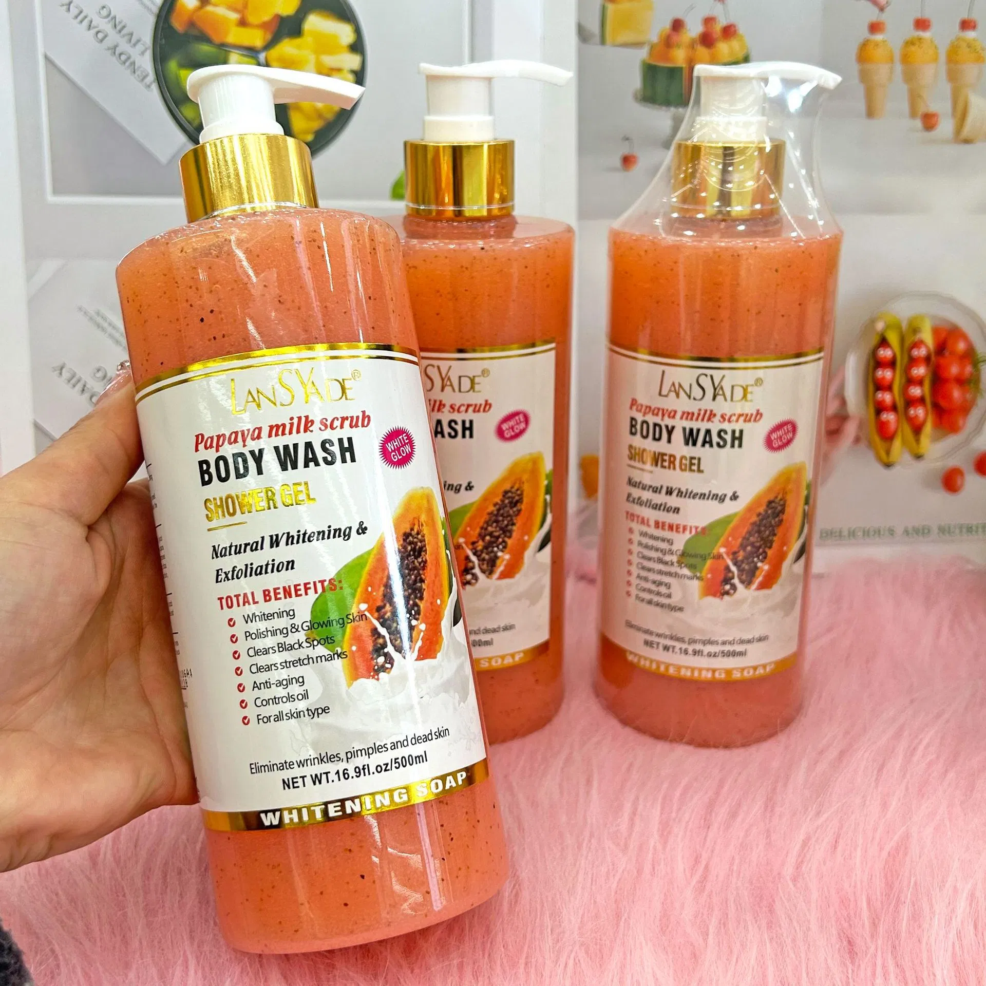 Papaya Shower Gel Vitamin C Turmeric Coconut Coffee Arbutin Body Wash Whitening Scrub Exfoliating Liquid Soap