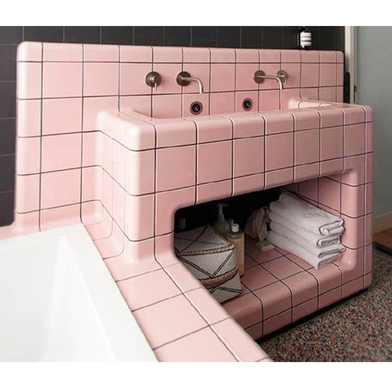 Pink Color Ceramic Bathroom Tiles Trims Curved Accessories