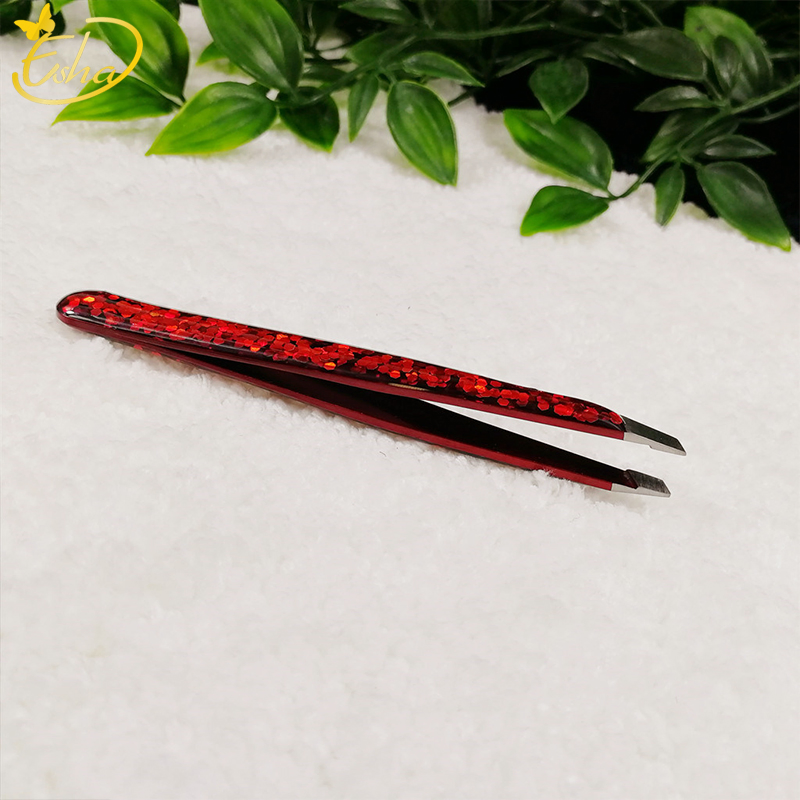 Professional Colorful Shinnning Epoxy Slant Tip Eyebrow Tweezer