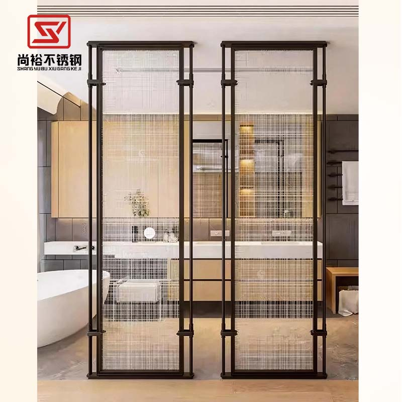 Hotel Lobby Art Screen 304 Stainless Steel Frame Frosted Glass Translucent Partition