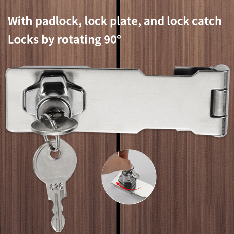 Door Hasp Latch Locks with Padlock and Screws, Extra Thick Stainless Steel Door Latch Lock Padlock with Key for Furniture J702A