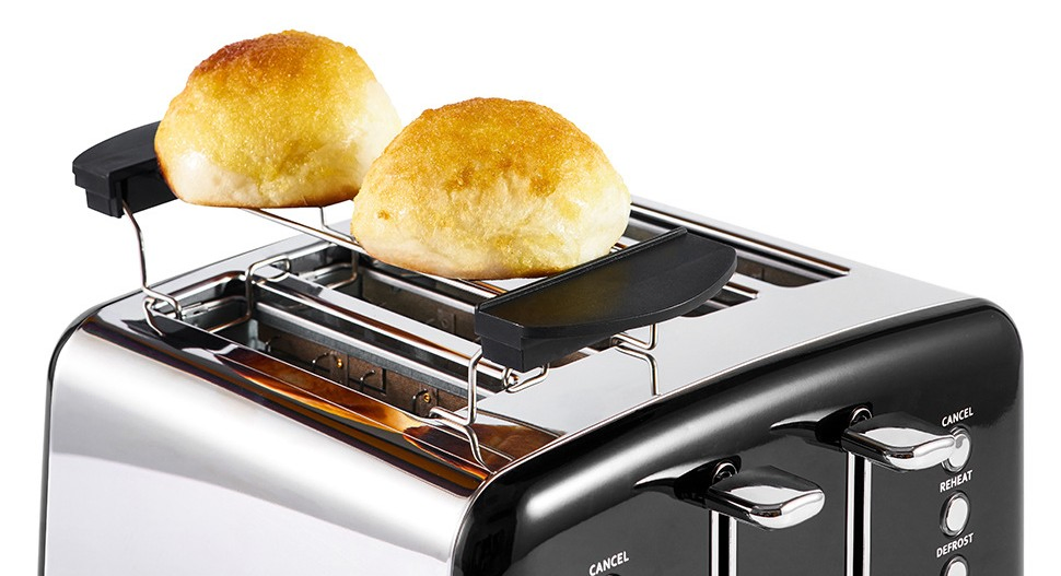 Custom Stainless Steel Bright Surface 4 Slices Bread Machine 6 Gears Three Functions Home Breakfast Toaster