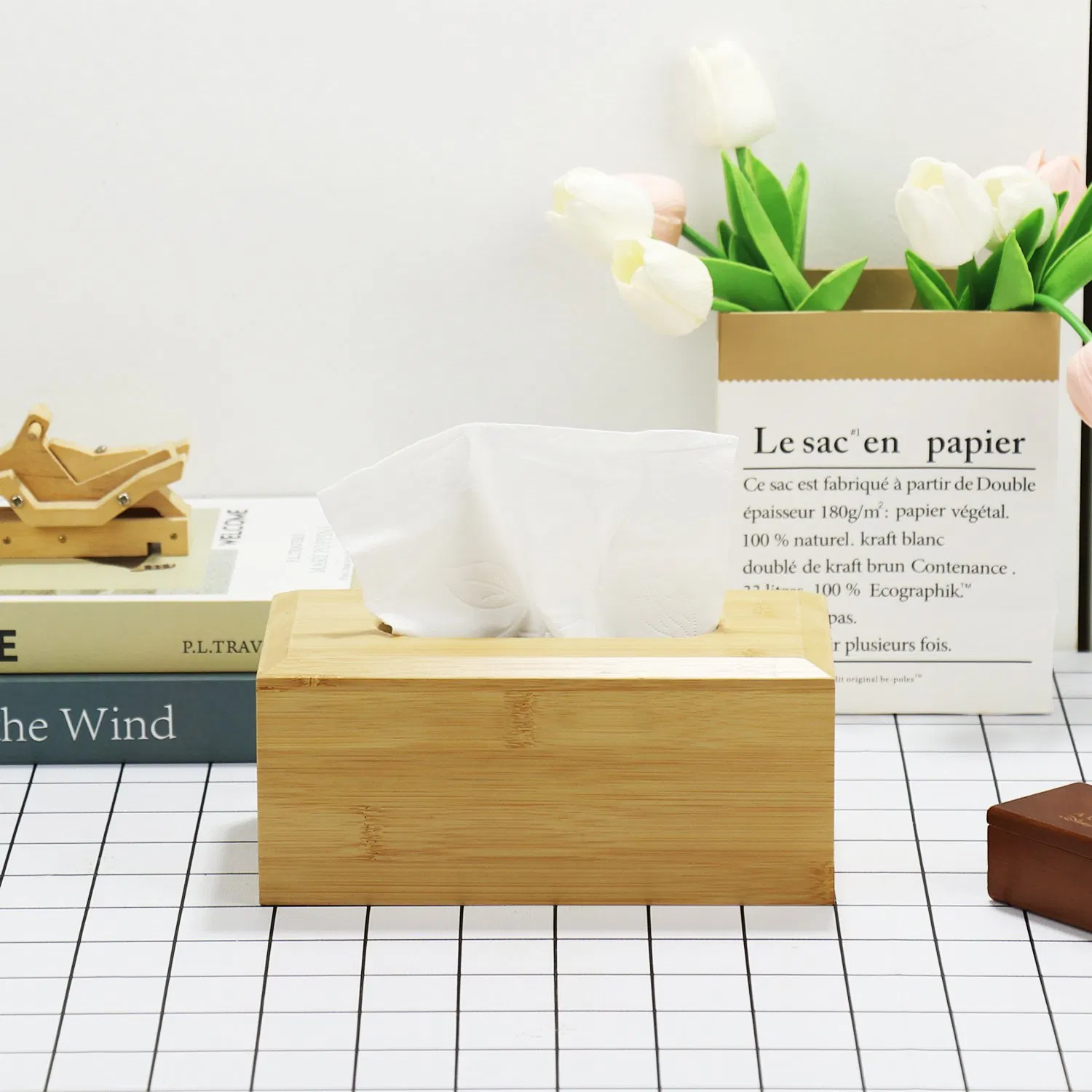 Custom Multifunctional Wooden Napkin Organizer Container Facial Tissue Box Holder Bamboo Tissue Box for Home