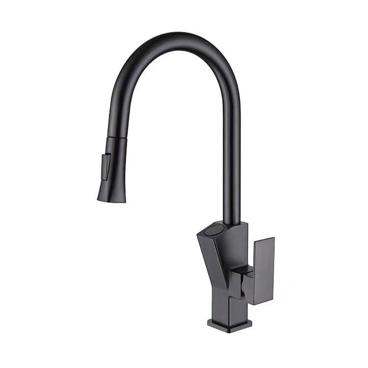 New Design Model Fashion Digital Display Pull Down Square Shape Gun Gray Kitchen Faucet