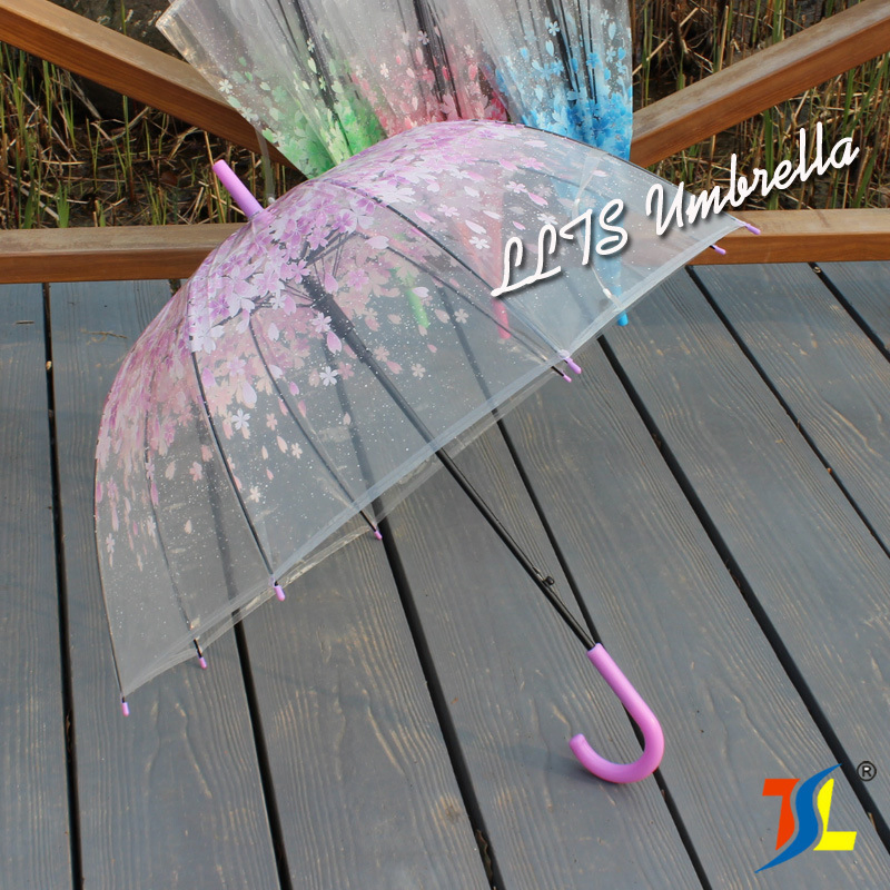 Transparent J Shape Long Handle Rain Umbrella Custom Logo Promotional Business Cheap Gift Umbrella