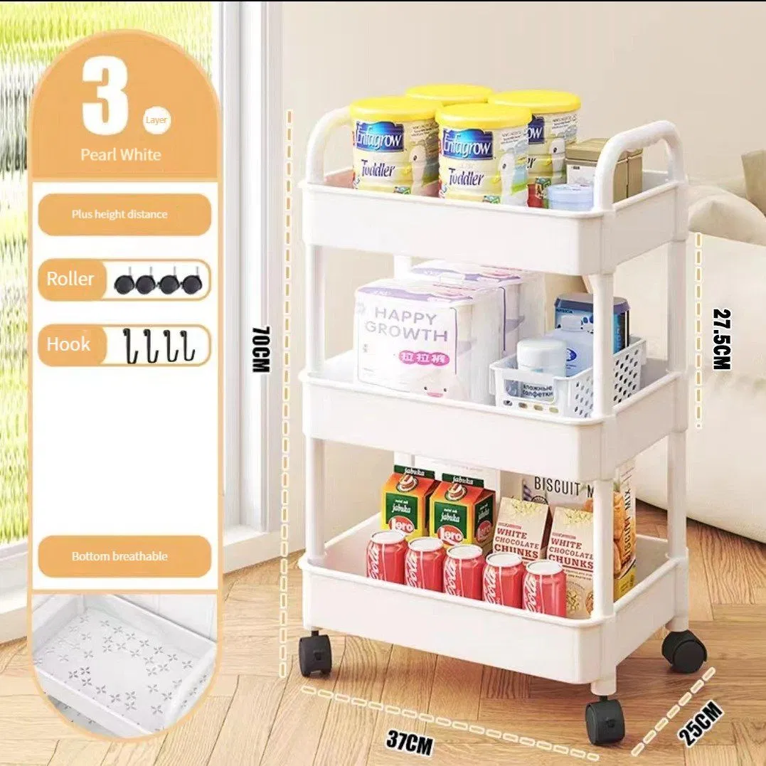 3-Tier Rolling Utility Cart with Drawer Multifunctional Storage Trolley Organizer with Wheels