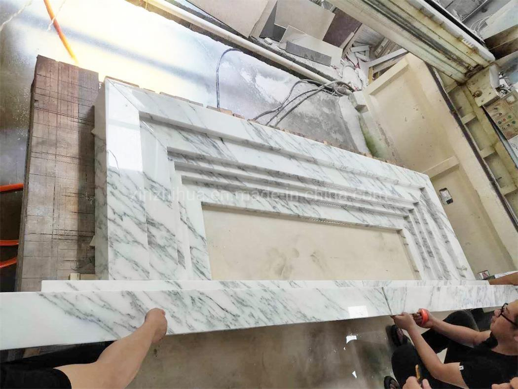 Statuario White Marble Panel Modern Design Living Room Fireplace Mantel