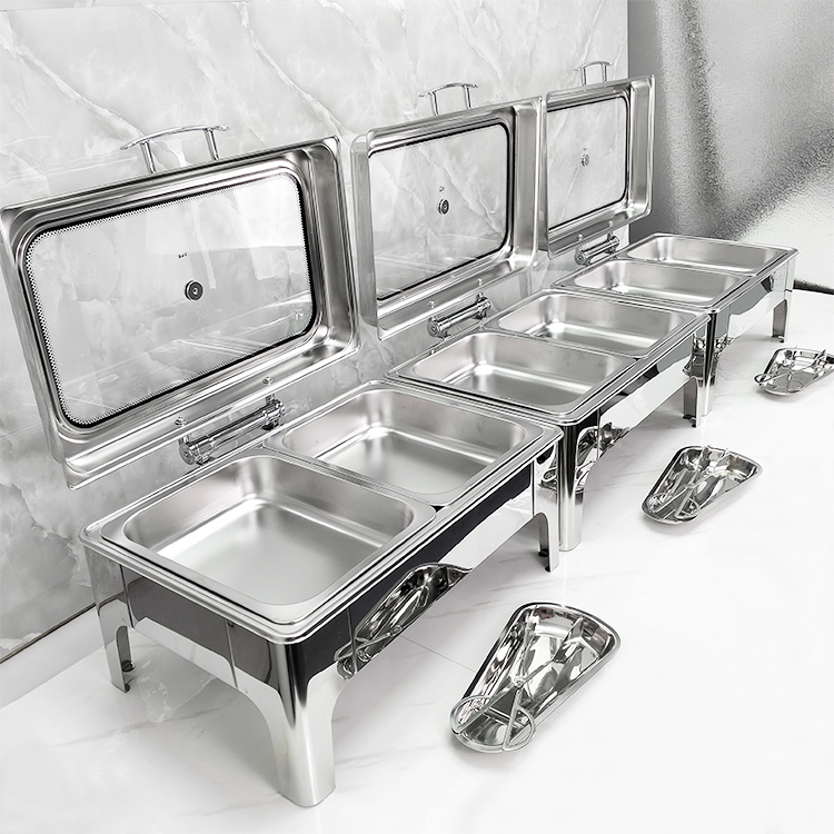 Restaurant Equipment Silver Chaffing Dishes Buffet Catering Stainless Steel Hydraulic Chafing Dish Buffet Set