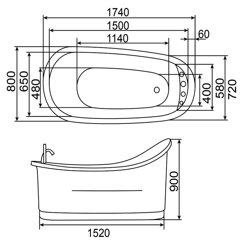 Акриловая угловая ванна с гидромассажем