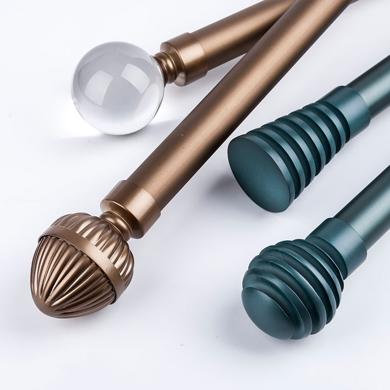 New Arrival Factory Price Wall Mounted Heavy Duty Alloy Bracket Finials Aluminium Double Curtain Rod Set for Bedroom