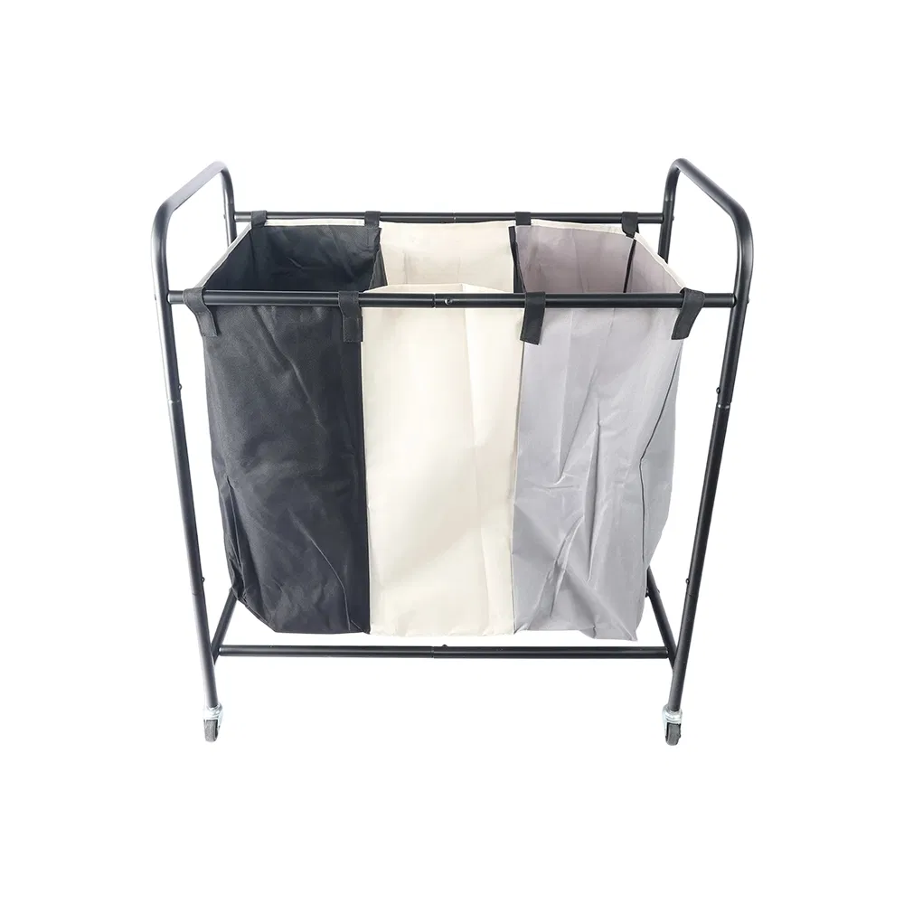 Wholesale Home Metal Cloth 3 Section Laundry Cart Laundry Storage Organization Laundry Bags Baskets and Storage with Wheels