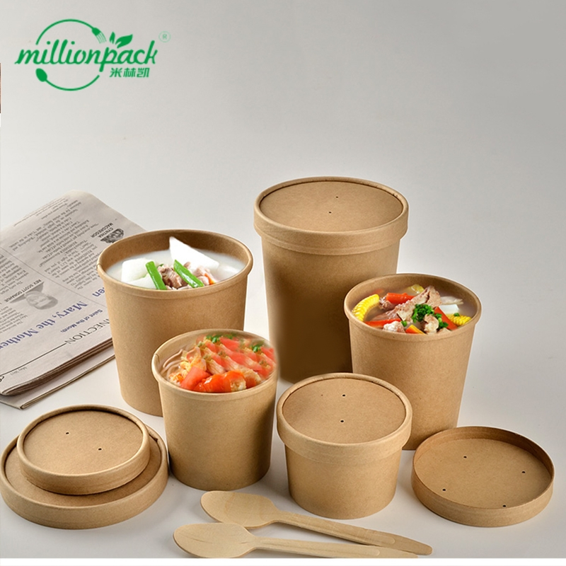 Kraft Paper Soup Bowl Disposable Food Container for Salad Pasta and Soup
