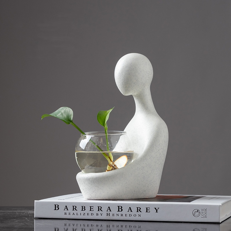 Home Light Luxury Figure Ornaments Hydroponic Glass Vase Decorations Resin Ornaments