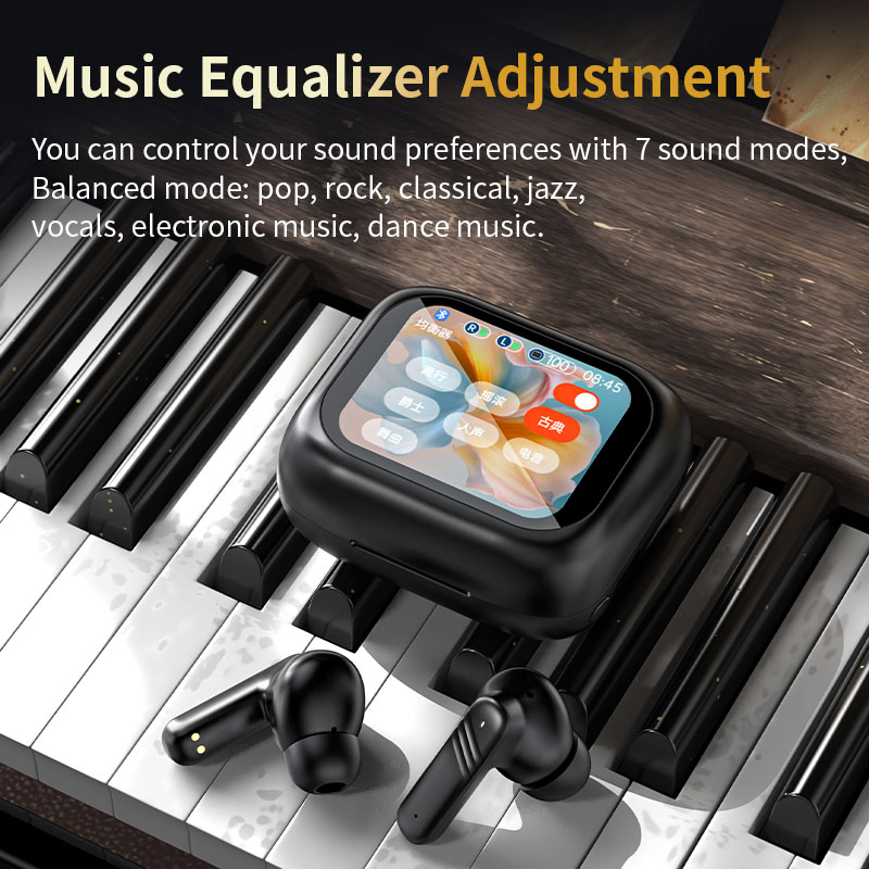 Newest Hot Selling 2 Inch Touch Colour Screen Panel Wireless Tws Earbuds Bt5.4 Within Enc Anc Low Delay Game HiFi Sport Earphone