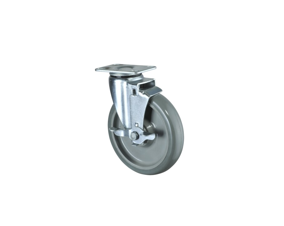 China Professional Manufacture 5inch Industrial Swivel Top Plate Caster Polyurethane Wheels with Side Brake
