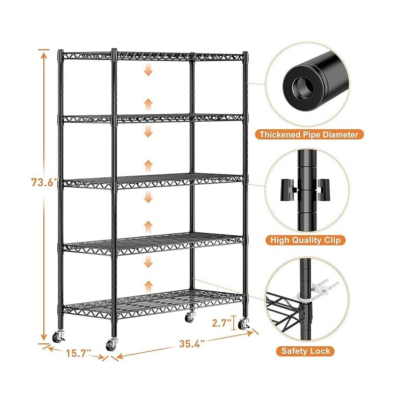 Pantry Shelves for Storage, Adjustable Metal Shelving Unit, Black