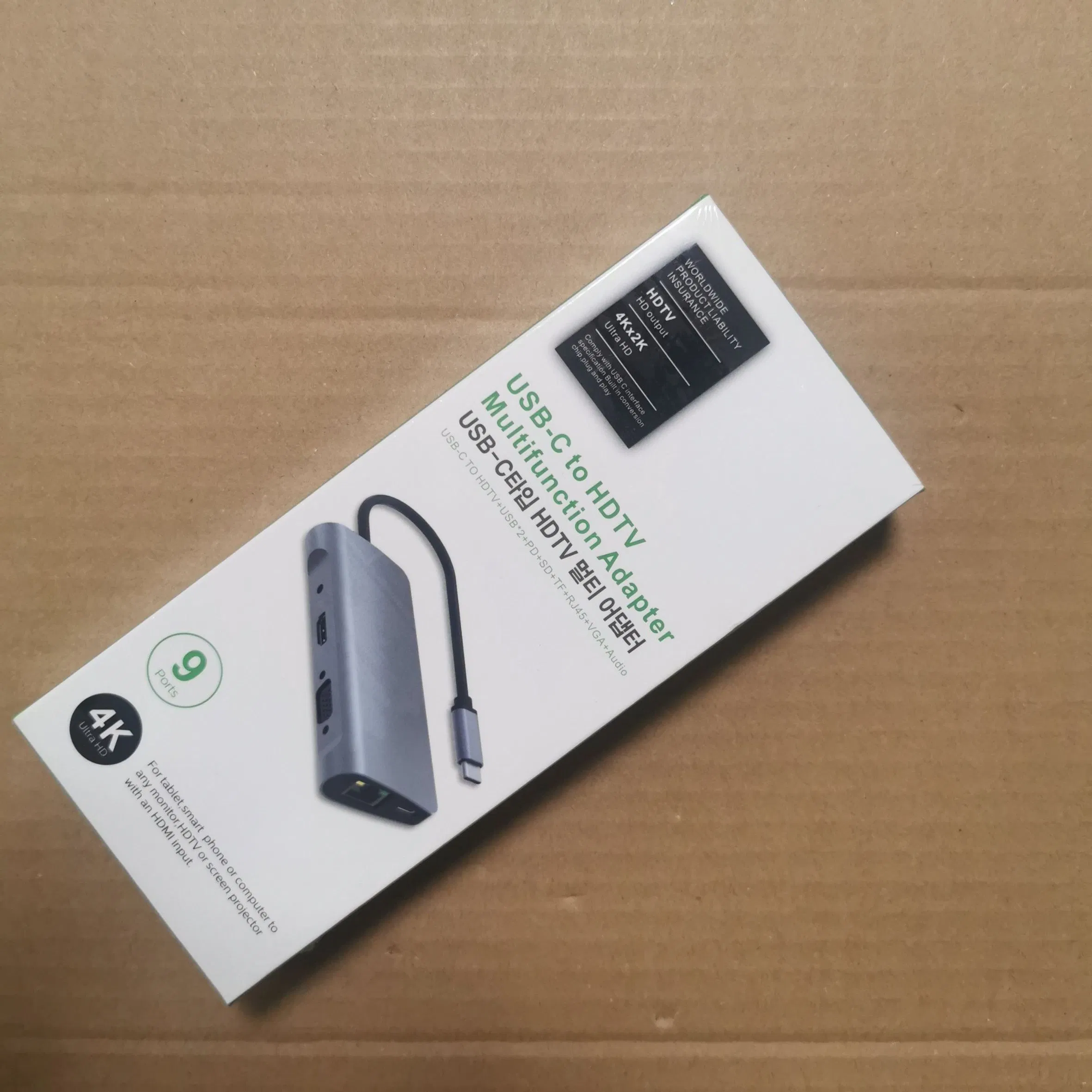 USB-C to HDMI/VGA Splitter with RJ45100m Adapter, 3.5mm Audio, 9-in-1 Multi-Screen Display Dock