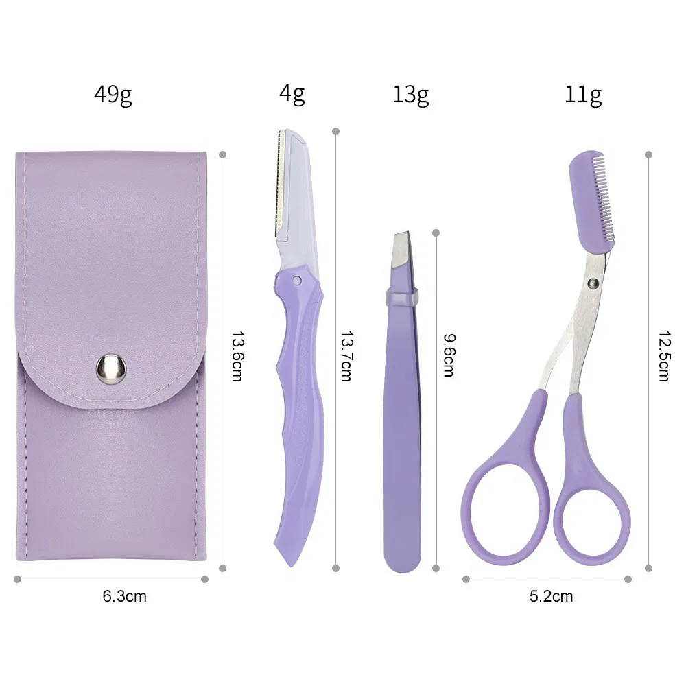Eyebrow Trimmer Scissors with Comb Eyebrow Clips Cosmetic Small Hair Scissors Beginner Folding Eyebrow Trimmer Set Make up Tool Eyebrow Razor Kit Purple