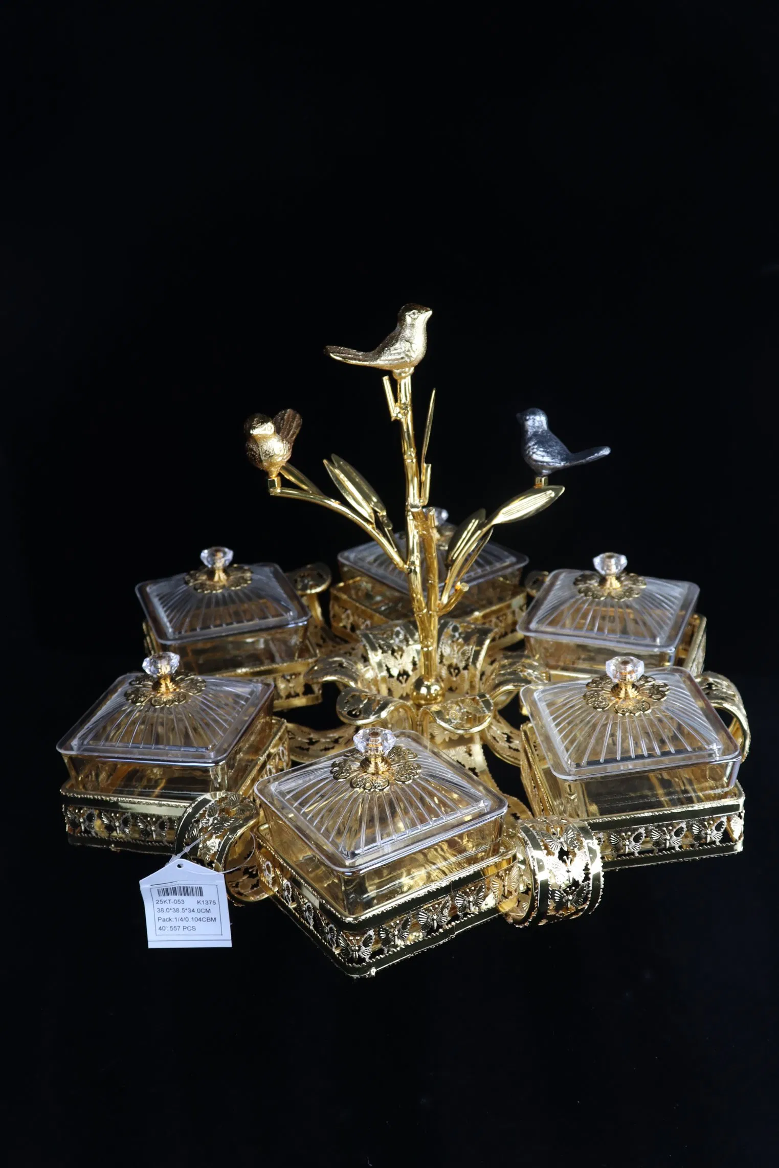 Luxury Home Decor Set, Featuring 6 Jars and a Gold-Plated Iron Candy Bowl
