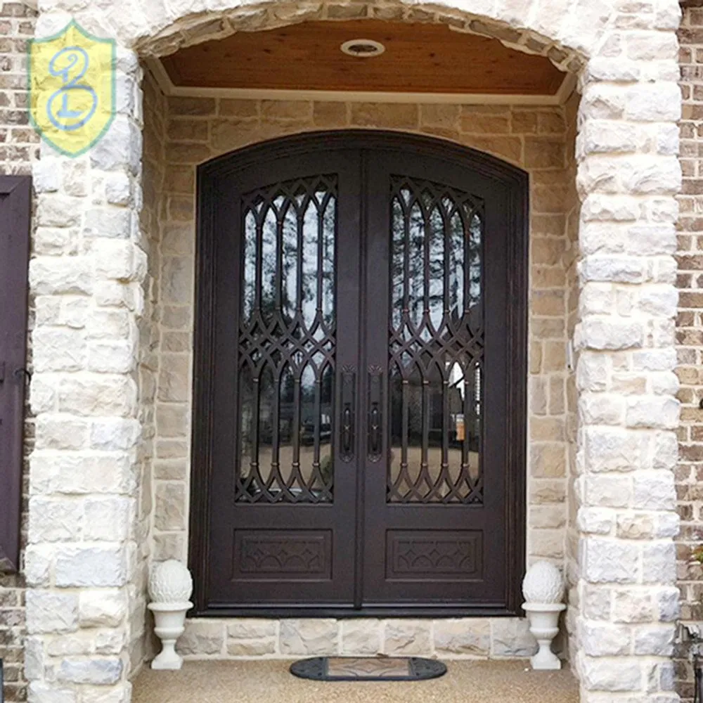 Make in China Wrought Iron Double Entry Doors Used Wrought Iron Safety Door Gate Windows Design for Home