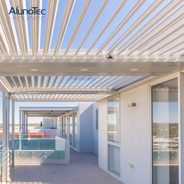 AlunoTec Motorized Aluminum Manual Louver Roof Cover Gazebo Home Furniture Garden Building Pergola