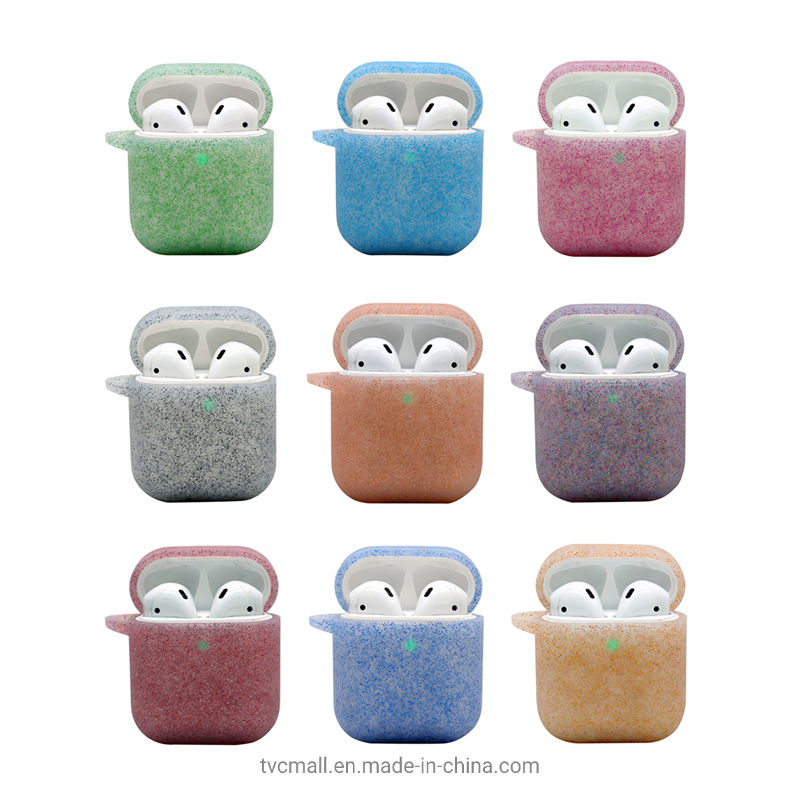 For Apple AirPods with Charging Case (2016)/(2019)/AirPods with Wireless Charging Case (2019) Earphone Glittery Silicone Case Earbuds Protective Shell with Hang