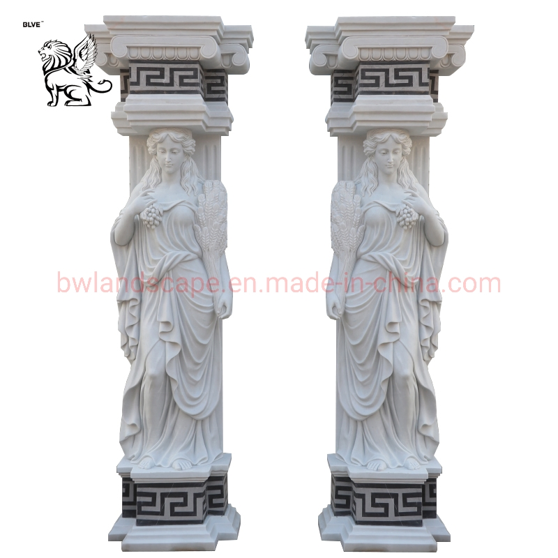 Modern Decorative Villa Garden Hand Carved Natural Stone Rome Lady Statue Marble Pillar Column