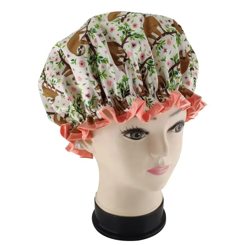 High Quality Printing Shower Caps Low MOQ Large Enough Elastic Double Layer