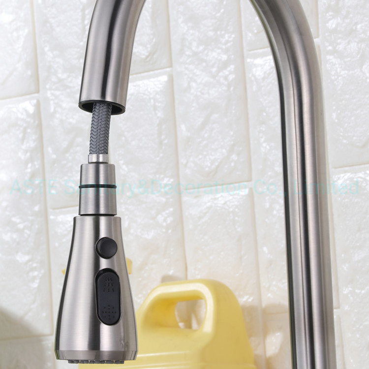 Pull out Satin Finish with Heated or Normal Temp Water Outflow 360 Degree Swivel Single Handle Stainless Steel Kitchen Mixer Faucet Tap for Pokf32011