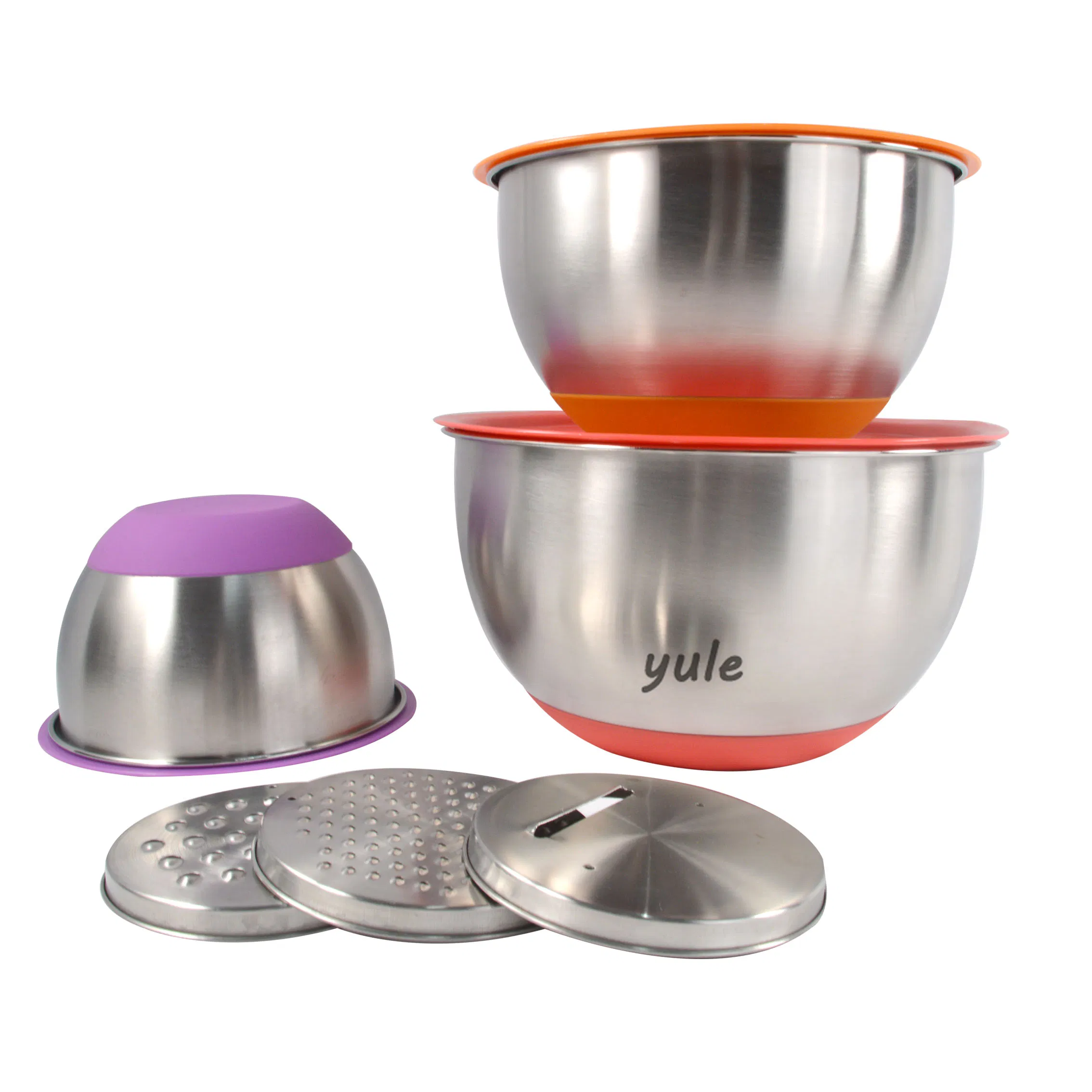 Eco-Friendly Non-Disposable Food Grade Material Silicone Base Stainless Steel Mixing Bowl Multifunctional Kitchenware with Grater