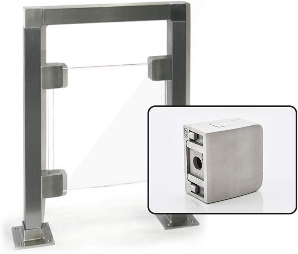 Suitable for 1/4" - 1/2" (6mm-12mm) Tempered Glass, Stainless Steel 304 Flat Bottom Square Glass Clamp for Railings, Stairs, Handrails, (silver)