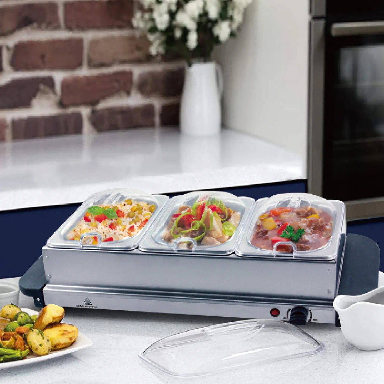 Food Hot Warmer Serving Stainless Steel Silver Electric Buffet Warmer