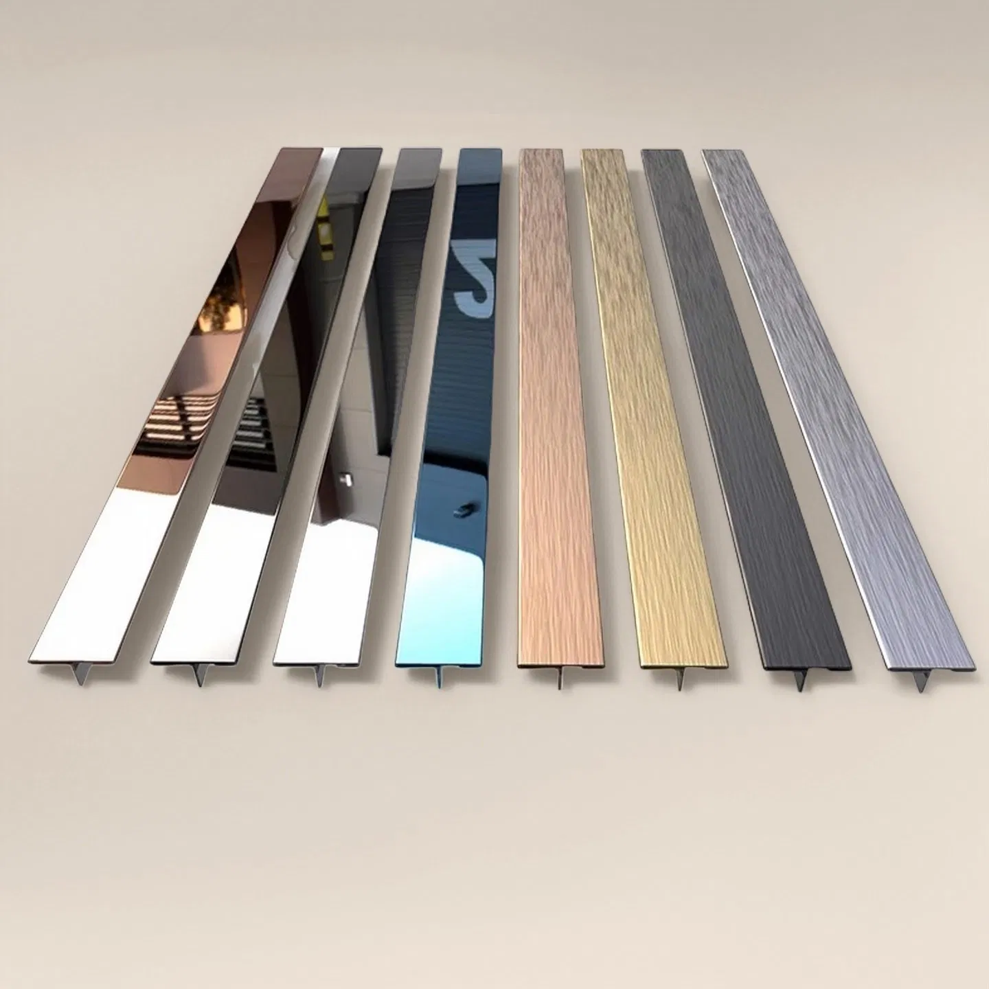 T&C T18 T-Shape PVD Black Color Mirror Brushed Finish Stainless Steel T Style Trim for Carpet to Tile