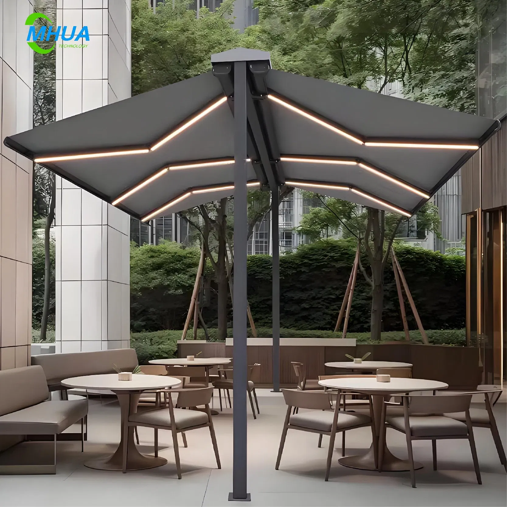 Luxury Double Open Retractable Awning with Free Stand for Terrace and Rain Canopy Application