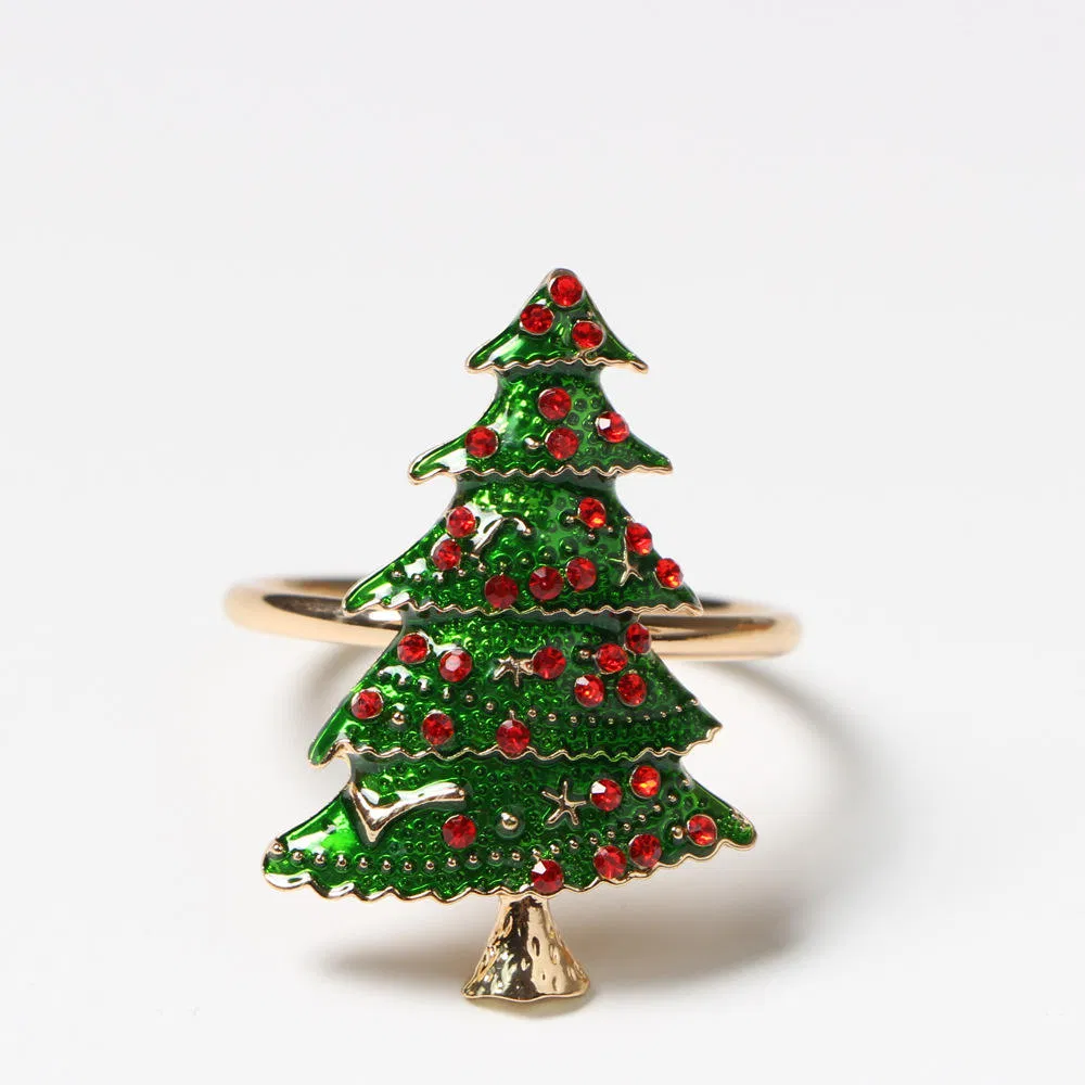 Tree Rhinestone Metal Christmas Napkin Rings