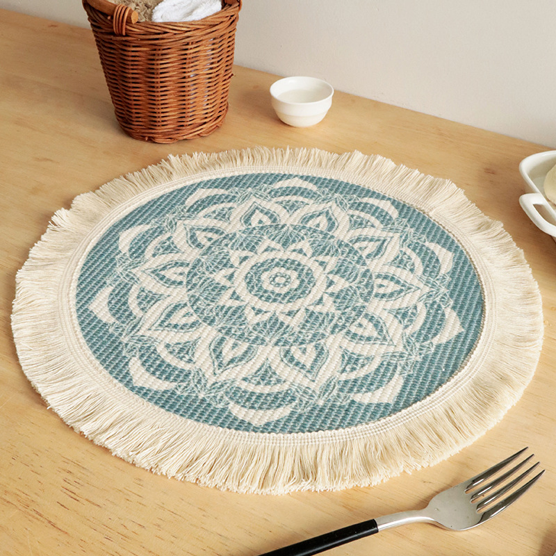 Boho Cotton Woven Macrame Tassels Table Mats Washable Heat Resistant Neutral Place Mat for Dining Room Kitchen Table Decor
