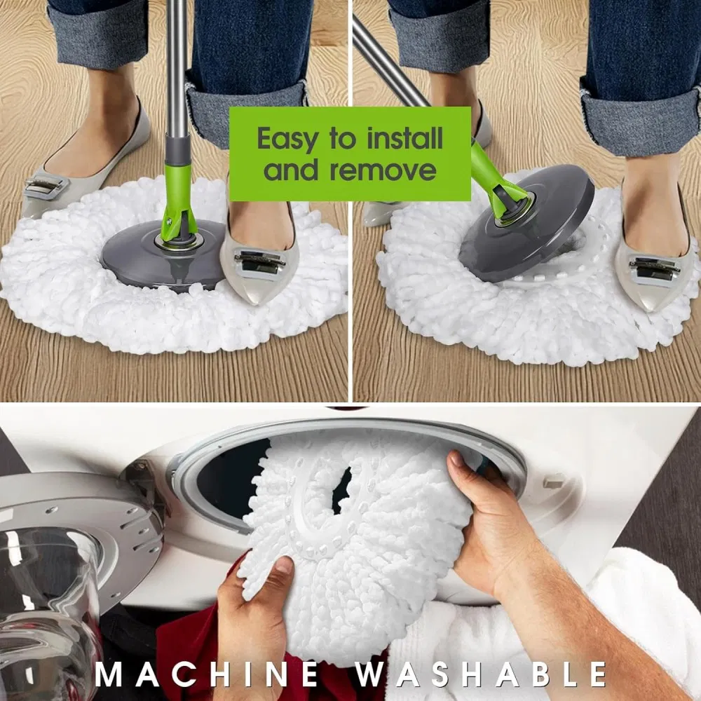 360 Rotating Spin Dry Magic Wash Hands Free Mop with Detachable Bucket Set Cleaning Floor Household Mops Factory Three Interchangeable Mop Heads