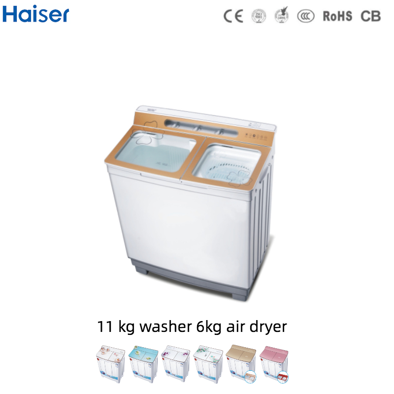 11 Kg Big Capacity Twin Tube Washer and Dryer with Luxurious Design Tempered Glass Cover