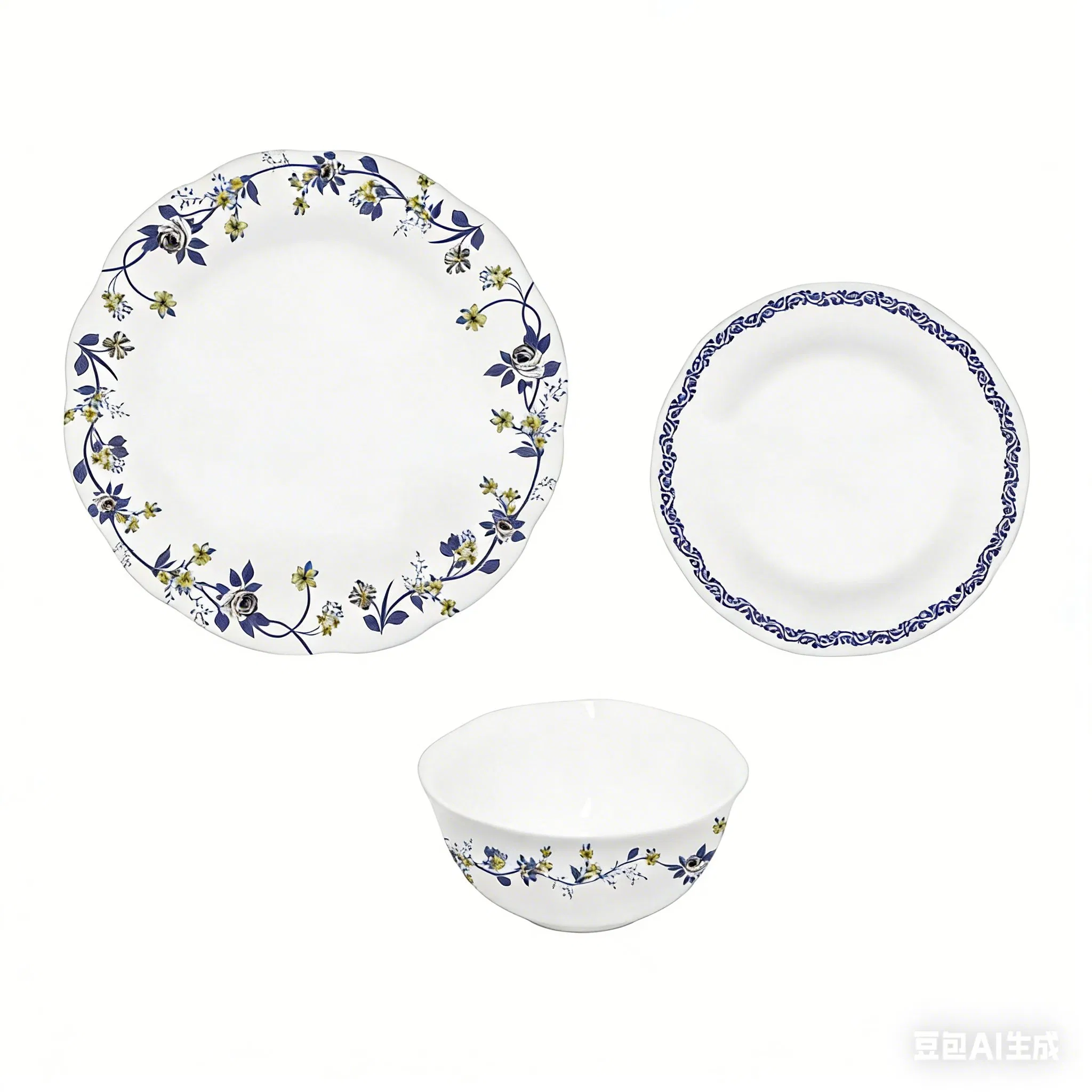 Elegant Blue Floral Porcelain Dinner Set for Restaurants and Homes