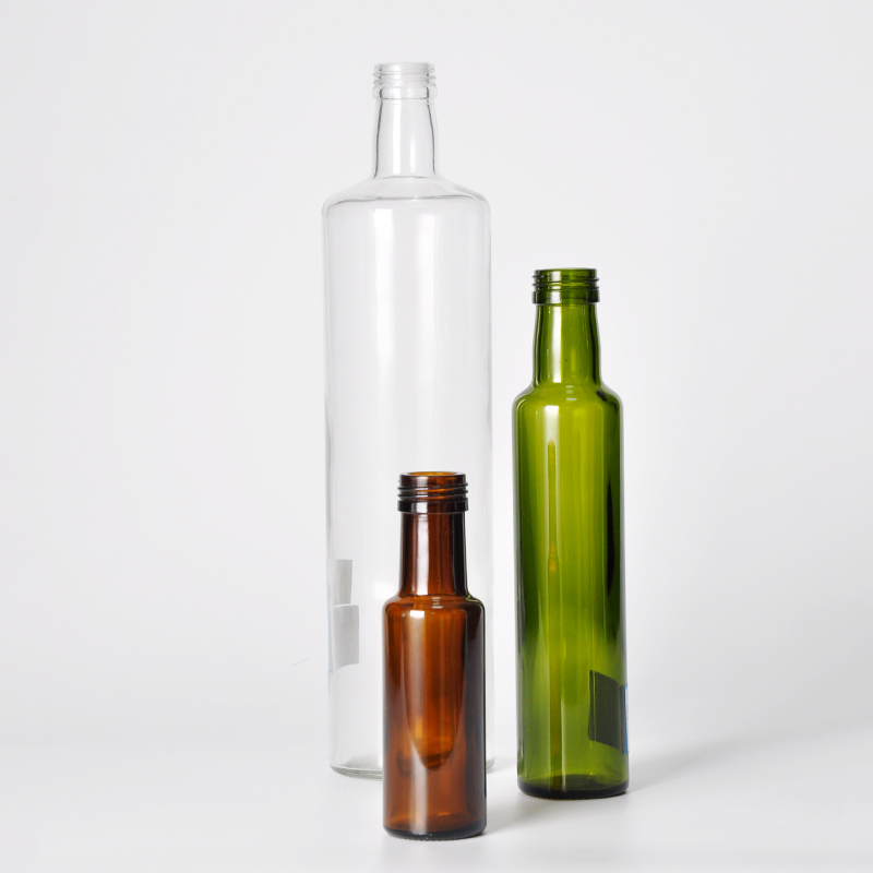Green Glass Olive Oil Bottle for Kitchen Dispenser with Lid