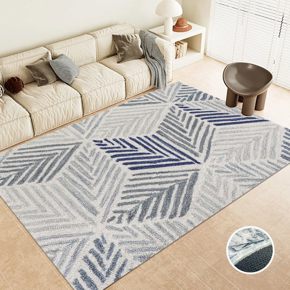 Wholesale Customized Easy to Clean Mat Non-Slip Large Modern Carpet for Family Bathroom and Kitchen Carpet Well Selling Blue and White Carpet Faux Silk Carpet
