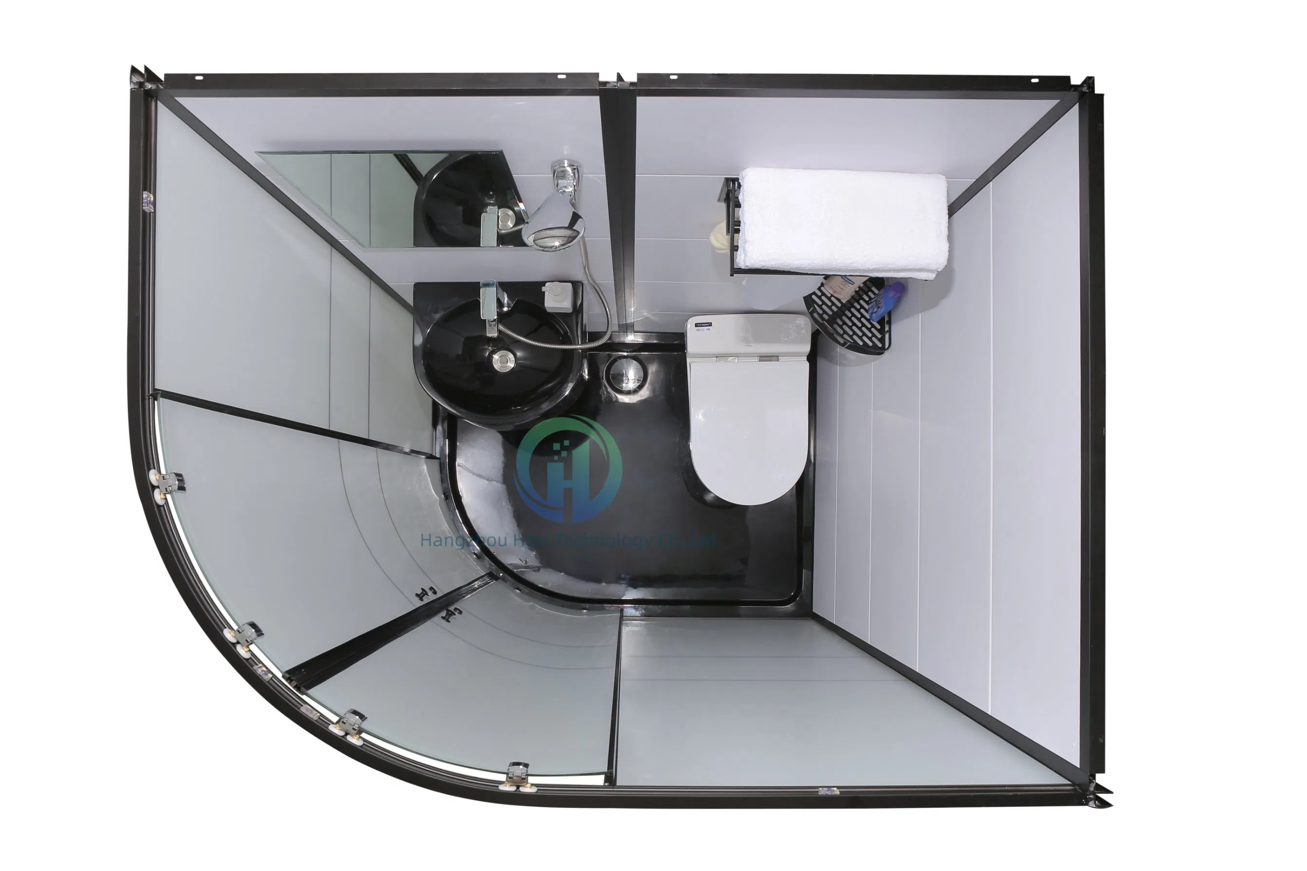 Modern Stylish Arc Black Frame Prefab Bathroom with Toilet for Shower