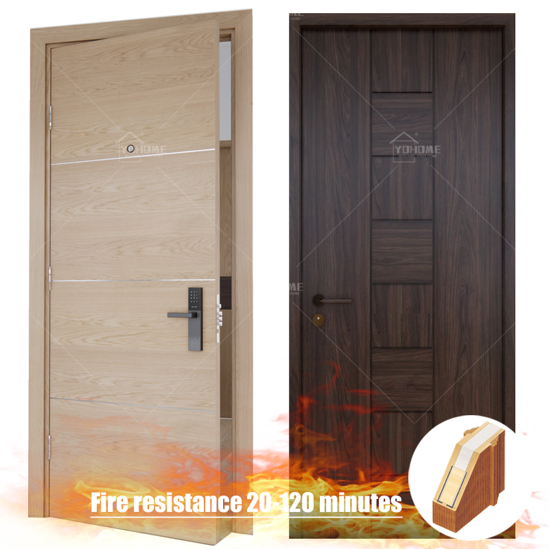 UL Fire Rated Apartment Soundproof Hotel Solid Core Wood Interior Black Bedroom Door