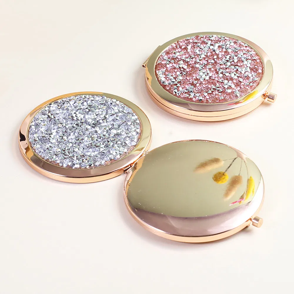 Magnifying Round Mini Makeup Compact Hand Metal Small Folding Cosmetic Pocket Mirror