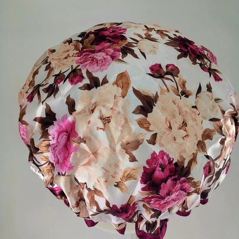 Popular Peony Printing Big Size Double Layer Bath Shower Cap