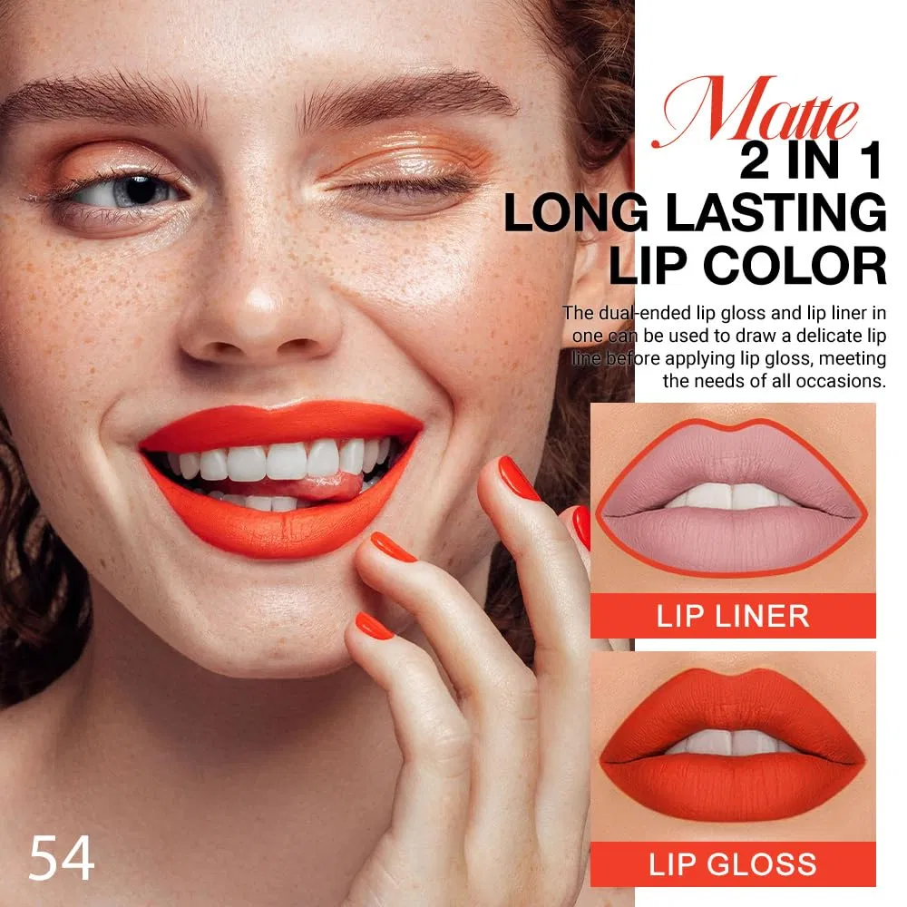 Wholesale 2-in-1 Orange Red Matte Long Lasting Smudge Proof Lipstick Set