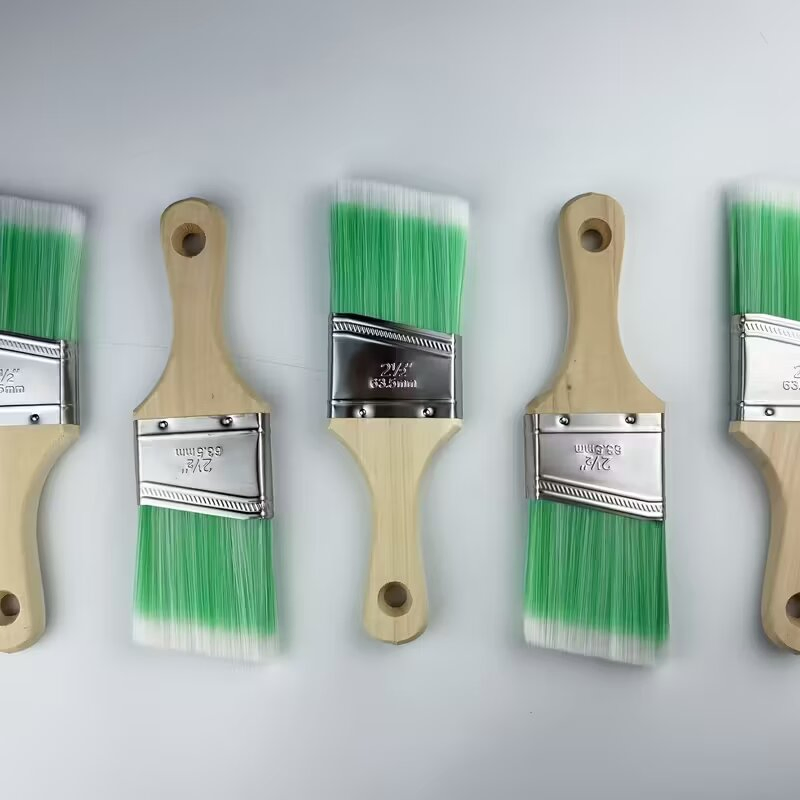 Green Bristled Angled Paint Brushes for Oil, Latex, and Wallpaper Applications